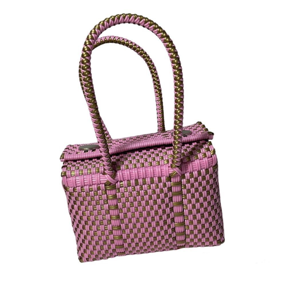 Handwoven Plastic Box Tote Handbag Made in Mexico